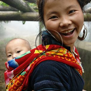 Black Hmong young mother and baby