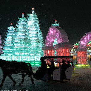 Ice Sculpture Sleigh Ride, Harbin